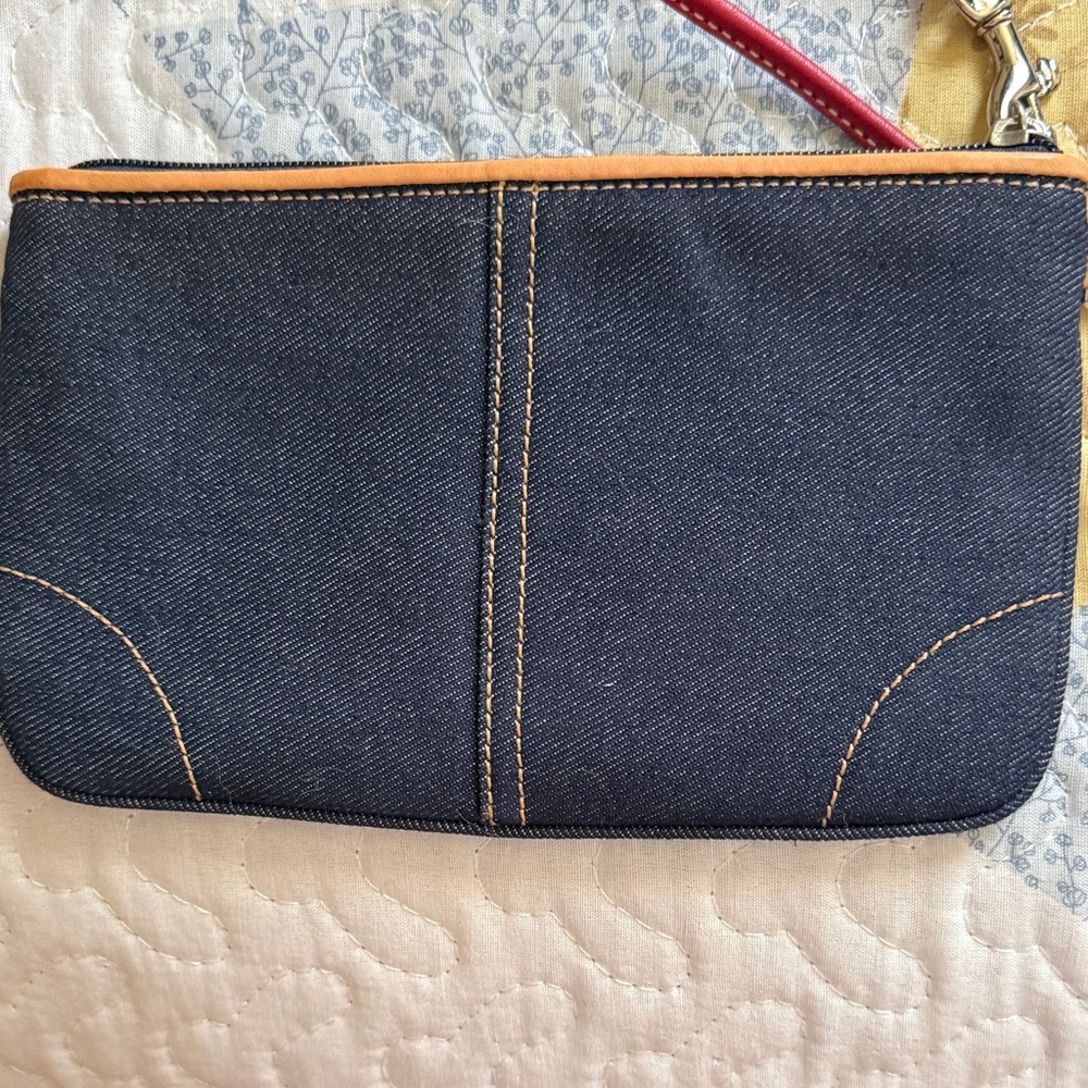 Coach Blue Denim Wristlet with Red Patch - Picture 5 of 6